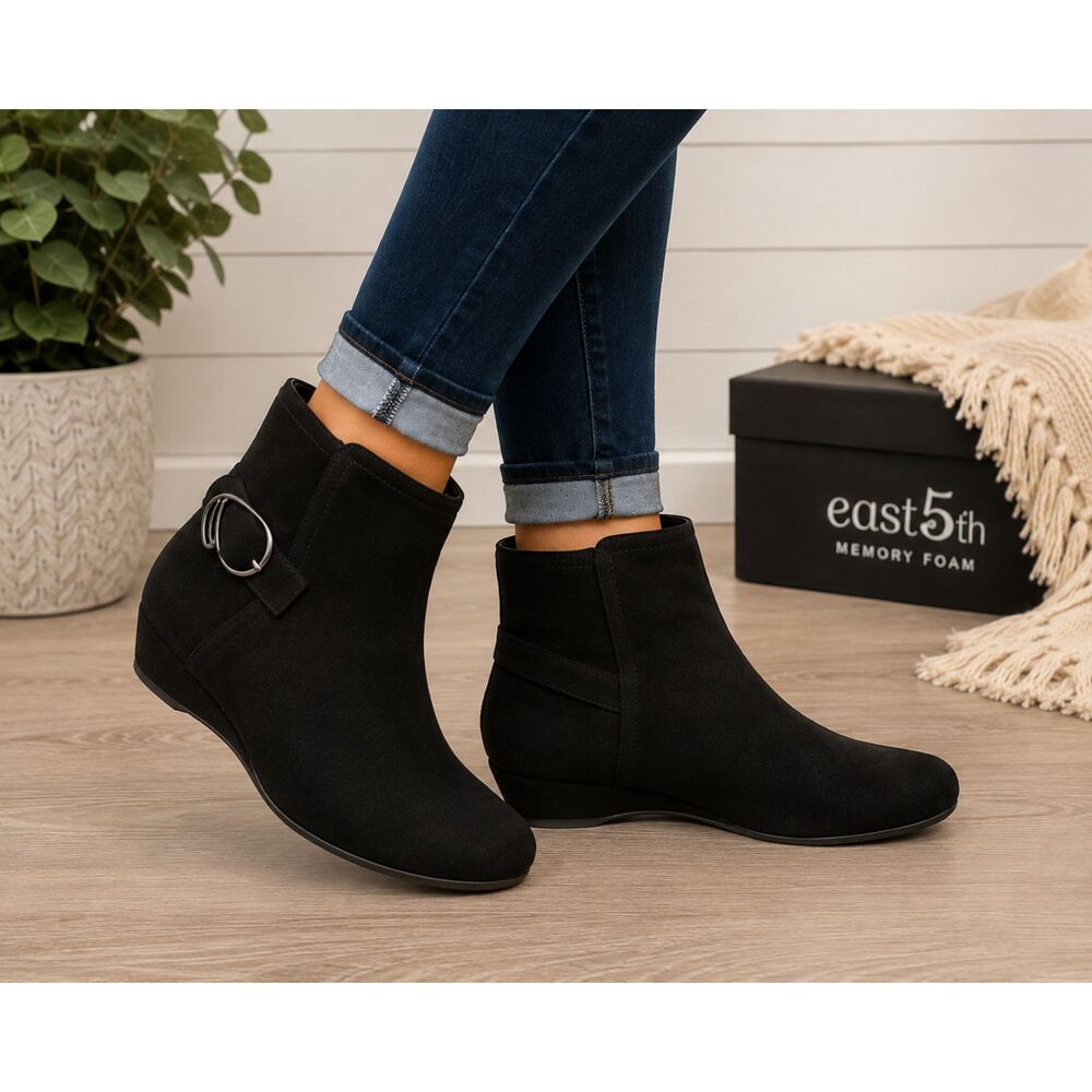 East 5th Women's Black Faux Suede Zipper Ankle Boots Size 10 Medium